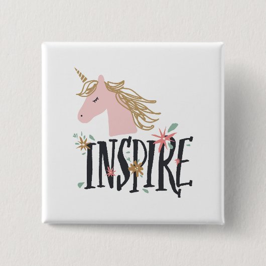 Inspire | Gold Mane Unicorn Vierkante Button 5,1 Cm (Voorkant)
