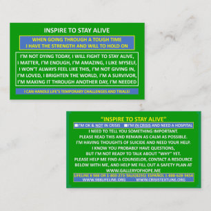 INSPIRER À RESTER EN VIE CARTE DE PRÉVENTION SUICI