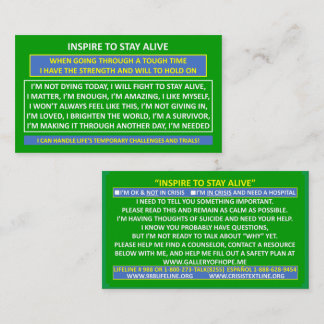 INSPIREREN OM IN LEVEN TE BLIJVEN ZELFMOORDPREVENT VISITEKAARTJE