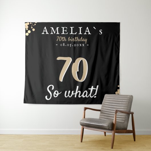 Inspirerend 70e verjaardag Zwarte achtergrond Wandkleed (In Situ (horizontaal))