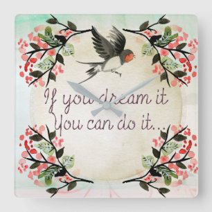 Inspirerend als je het droomt Waterverf Vierkante Klok