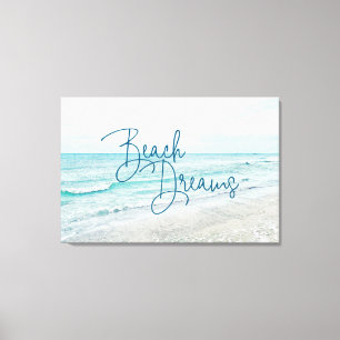 Inspirerend Beach Dreams Quote Retro Ocean Waves Canvas Afdruk