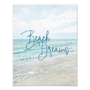 Inspirerend Beach Dreams Quote Retro Ocean Waves Foto Afdruk