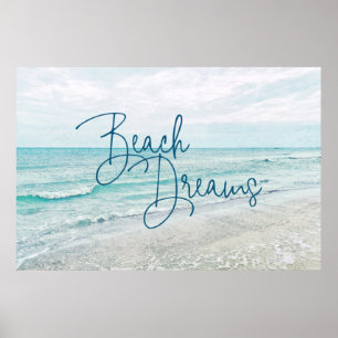 Inspirerend Beach Dreams Quote Retro Ocean Waves Poster