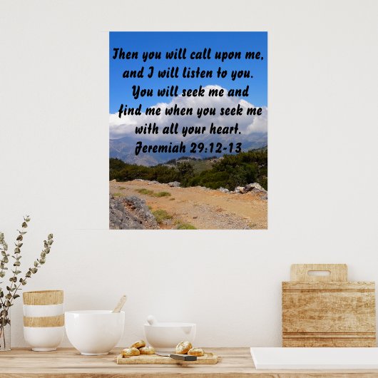 Inspirerend Bijbelvers Custom Jeremia 29:12-13 Poster (Keuken)