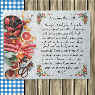 Inspirerend bijbelvers van Matthew 6:25 Legpuzzel