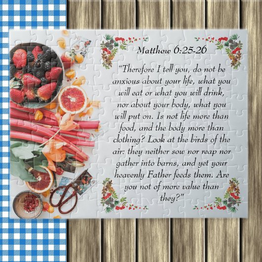 Inspirerend bijbelvers van Matthew 6:25 Legpuzzel
