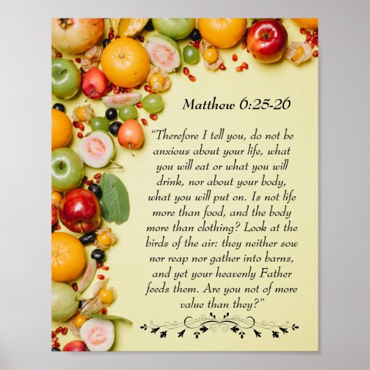 Inspirerend bijbelvers van Matthew 6:25 Poster (Voorkant)