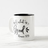 Inspirerend Bijbelversen - Romeinen 12:9 Tweekleurige Koffiemok (Voorkant links)