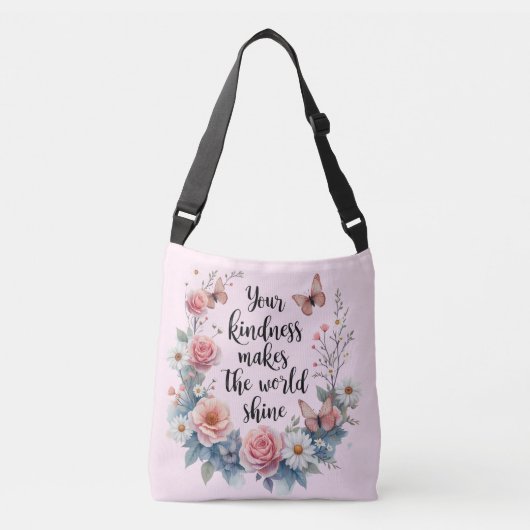 Inspirerend Bloemen Quote met Vlinders Crossbody Tas (Voorkant)