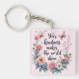 Inspirerend Bloemen Quote met Vlinders Sleutelhanger