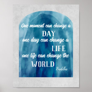 inspirerend Boeddha citeert blauw en grijze waterc Poster