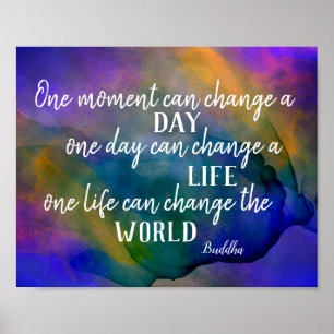 inspirerend Boeddha citeert blauw en paars vet Poster