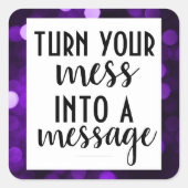 Inspirerend boodschap; Paarse Bokeh Vierkante Sticker (Voorkant)