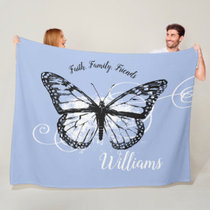 Inspirerend Butterfly Faith Family Friends Blue Fleece Deken