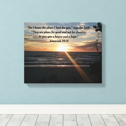 Inspirerend Canvas - Zonsondergang - Jeremia 29:11 (Insitu (Houten vloer))