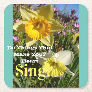 Inspirerend citaat Daffodil Spring Floral Vierkante Kartonnen Onderzetter