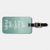 Inspirerend citaat: Met Brave Wings vliegt ze Bagagelabel (Voorkant horizontaal)