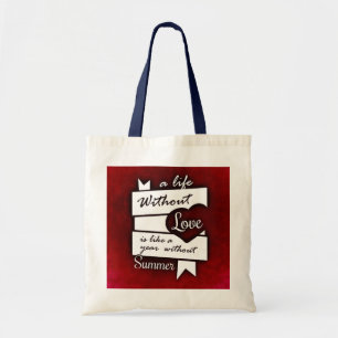 Inspirerend citaat op Liefde op een Rode Achtergro Tote Bag
