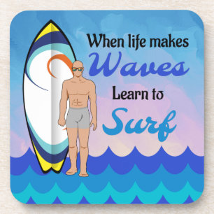 Inspirerend citaat van surfplanken voor watergolve bier onderzetter
