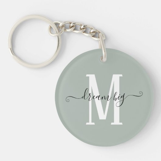 Inspirerend Dream Big Monogram Initiaal Sage Sleutelhanger (Voorkant)
