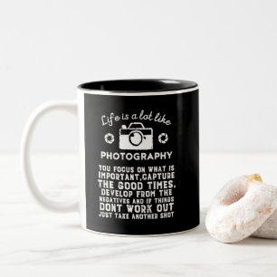 Inspirerend fotograaf tweekleurige koffiemok