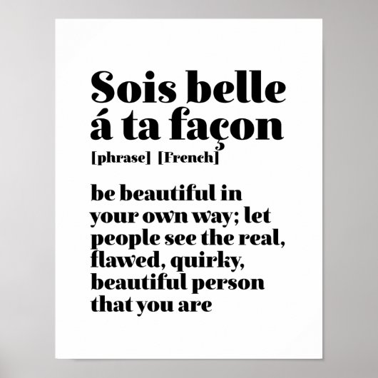Inspirerend Franse woorden: Mooie Sois Belle Poster (Voorkant)