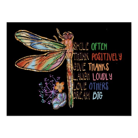 Inspirerend Gezegden Script Dragonfly Paardebloeme Perfect Poster (Voorkant)