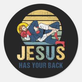 Inspirerend Jezus heeft je rug Jiu Jitsu Retro Ronde Sticker