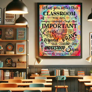 Inspirerend Kleurrijke Klaslokaal Leraar Poster