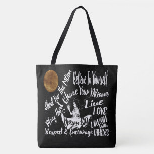 Inspirerend Motivatie Citaatsterren bij nacht Tote Bag