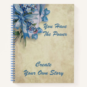 Inspirerend Power Quote Elegant Blauw Bloemen Notitieboek