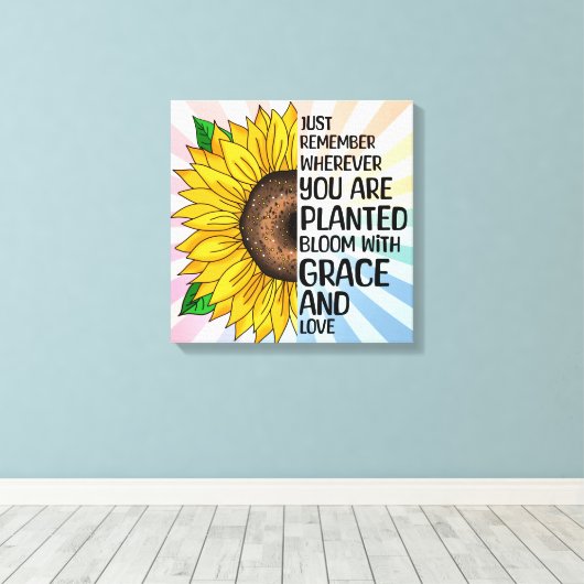 Inspirerend Quote en Hand getrokken Zonnebloem Canvas Afdruk (Insitu (Houten vloer))