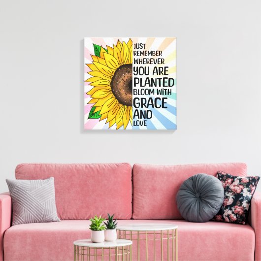 Inspirerend Quote en Hand getrokken Zonnebloem Canvas Afdruk (Insitu (Woonkamer))