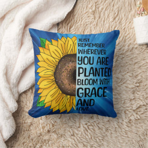 Inspirerend Quote en Hand getrokken Zonnebloem Kussen