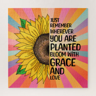 Inspirerend Quote en Hand getrokken Zonnebloem Legpuzzel