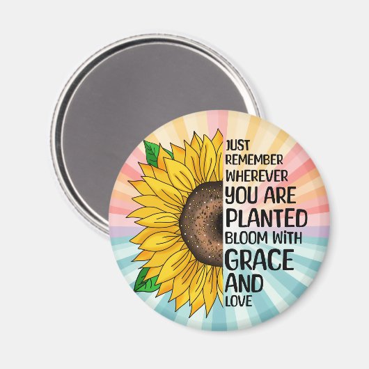 Inspirerend Quote en Hand getrokken Zonnebloem Magneet (Voorkant / Achterkant)
