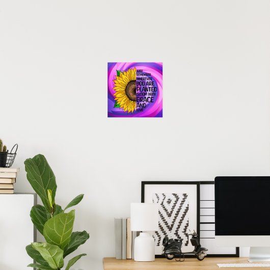 Inspirerend Quote en Hand getrokken Zonnebloem Poster (Thuiskantoor)