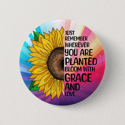 Inspirerend Quote en Hand getrokken Zonnebloem Ronde Button 5,7 Cm (Voorkant)