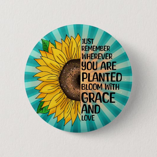 Inspirerend Quote en Hand getrokken Zonnebloem Ronde Button 5,7 Cm (Voorkant)