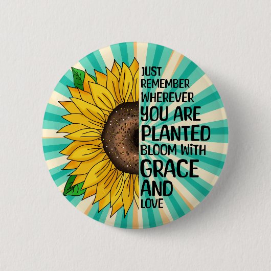 Inspirerend Quote en Hand getrokken Zonnebloem Ronde Button 5,7 Cm (Voorkant)