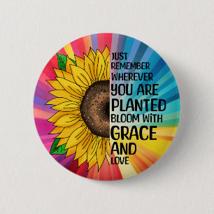 Inspirerend Quote en Hand getrokken Zonnebloem Ronde Button 5,7 Cm