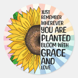 Inspirerend Quote en Hand getrokken Zonnebloem Ronde Sticker