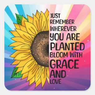 Inspirerend Quote en Hand getrokken Zonnebloem Vierkante Sticker