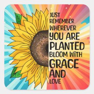 Inspirerend Quote en Hand getrokken Zonnebloem Vierkante Sticker