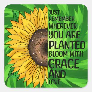 Inspirerend Quote en Hand getrokken Zonnebloem Vierkante Sticker