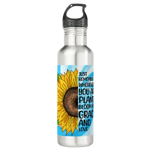 Inspirerend Quote en Hand getrokken Zonnebloem Waterfles (Voorkant)