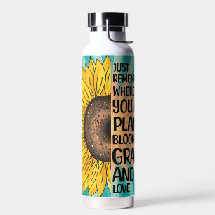 Inspirerend Quote en Hand getrokken Zonnebloem Waterfles