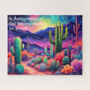 inspirerend quote, kleurrijk cactus landschap legpuzzel