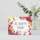 Inspirerend quotes Happy Pink Yellow Briefkaart (Staand voorkant)